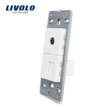Livolo US TV and Computer RJ 45 Socket Without White Pearl Crystal Glass Internet electrical wall socket VL-C5-1VC-11